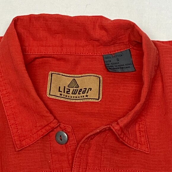 LizWear Button Front Collared Pocket Hi Low Safari Shirtdress S Long Sleeve Red - Picture 12 of 14